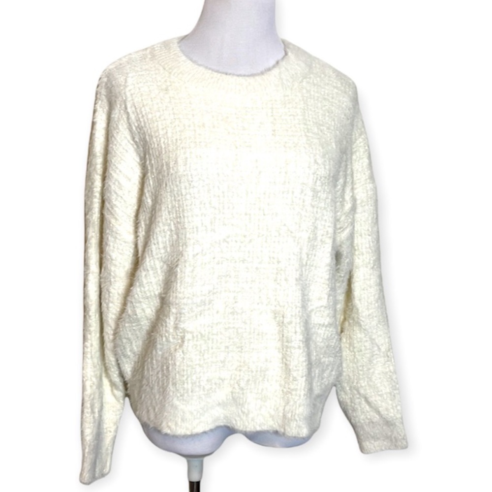 FRNCH Fuzy Sparkle White Sweater Size M/L